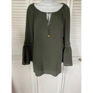 MICHAEL Michael Kors Boho Green Bell Sleeve Tunic Blouse Small